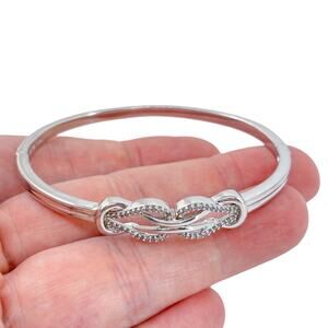 Diamond 0.48ctw Double Knot Bangle Bracelet | Sterling Silver 925 | 6.75"